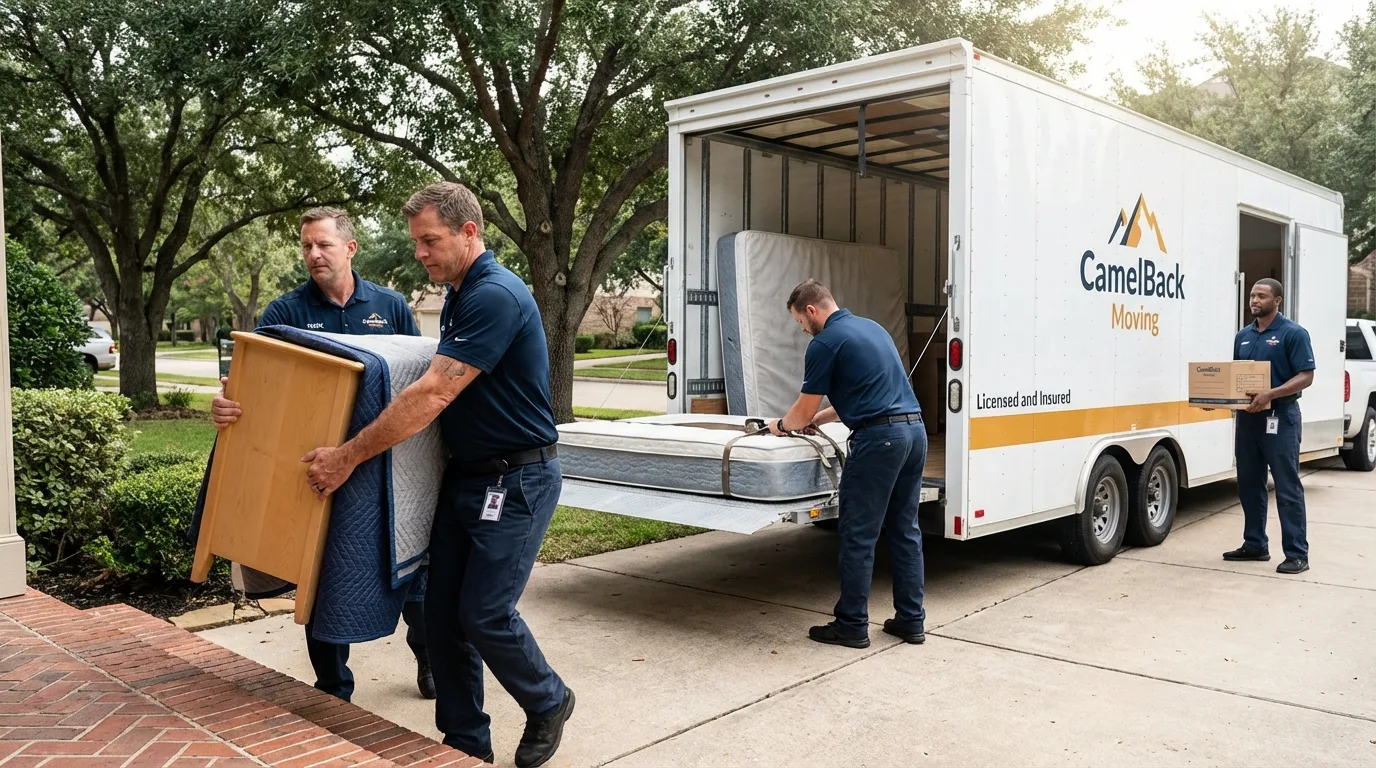 Crew loading residential truck for cross-state move from Ventura, CA